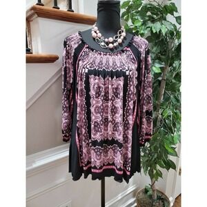 Madison Women's Multicolor Polyester Scoop Neck Long Sleeve Casual Shirt Size L